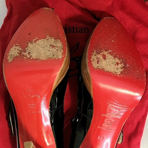 CHRISTIAN LOUBOUTIN Black Patent Leather Zeppa Mary Jane Peep Toe Pumps  39 - Picture 12 of 13